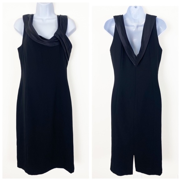 TALBOTS Classic Black Silk Neckline Knee Length Dress Business Wedding Event 8 - Picture 1 of 7